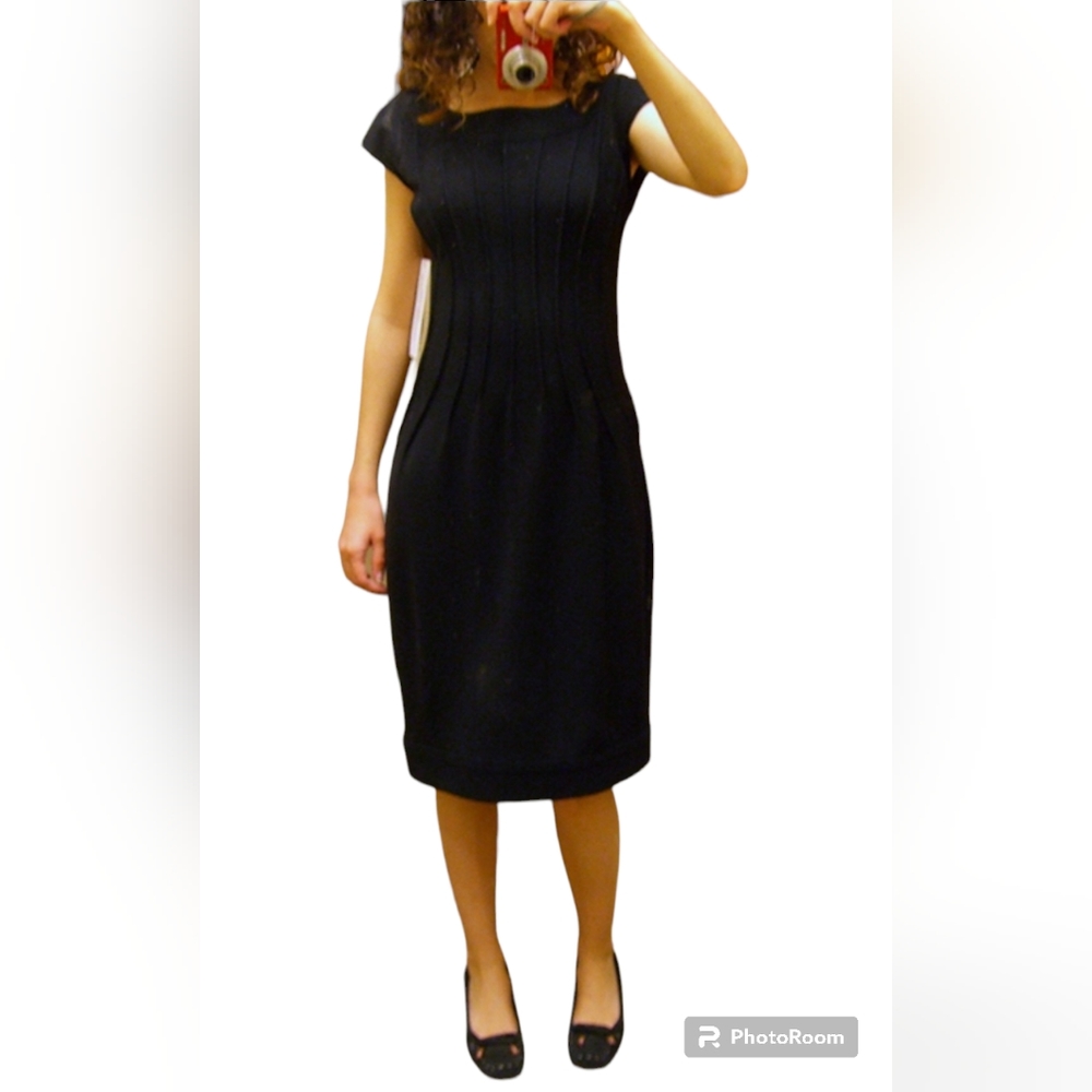 MAGGY LONDON BLACK SLIMMING SHEATH BLACK DRESS SIZE 8